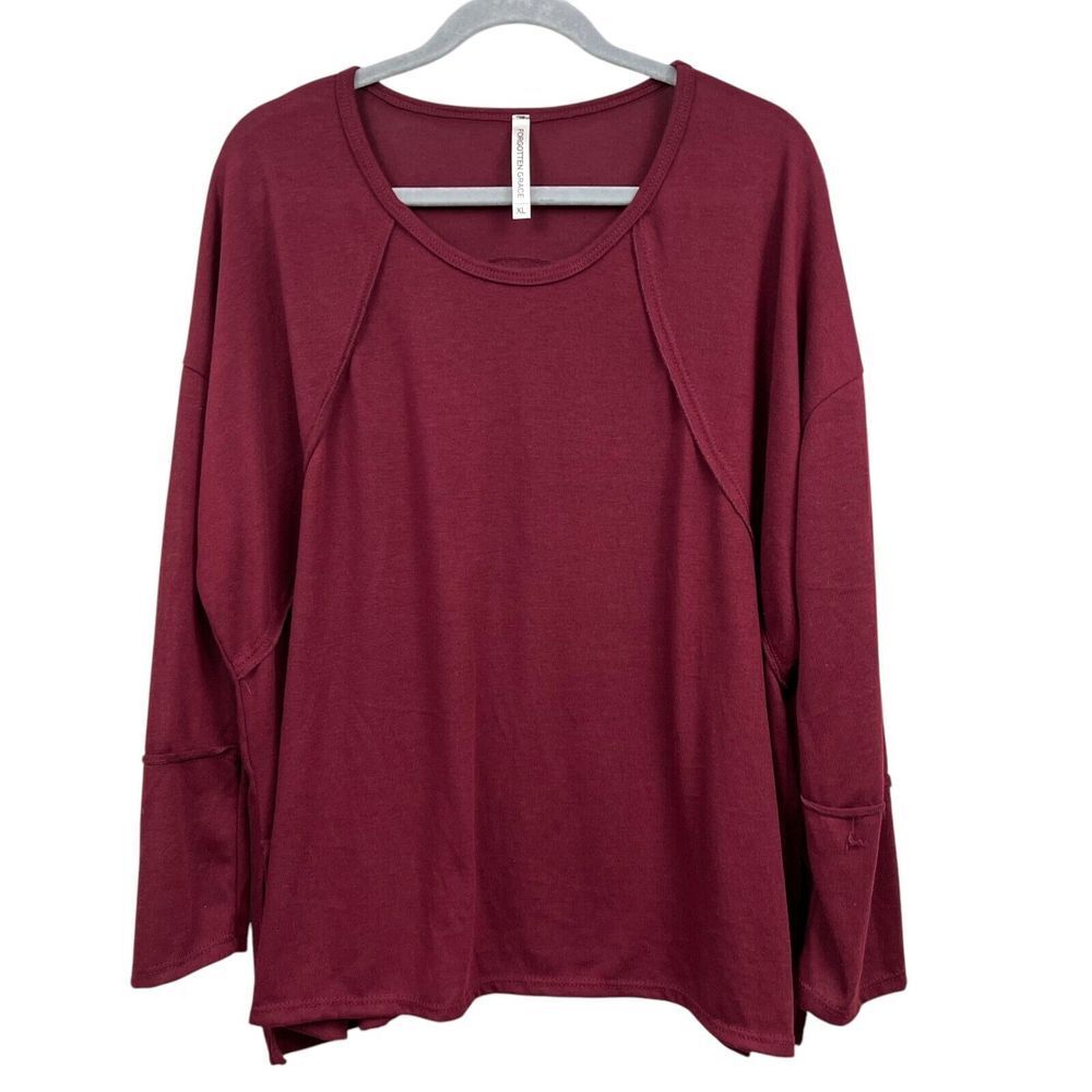 Forgotten Grace Womens Knit Sweater Relaxed Round Neck Burgundy Size XL*